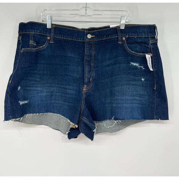 NWT Old Navy Cut off Shorts Women 22 Blue Dark Wash Higher Highrise Sky Hi ALine - Picture 1 of 9